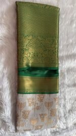 Elegant Cream & Emerald Green Banarasi Silk Saree - Image 4