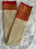 Golden Ivory Banarasi Silk Saree with Crimson Heritage Border - Image 5