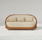 The Crescent Curved Oak & Linen Statement Sofa - Image 2