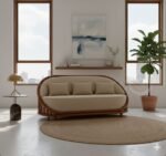 The Crescent Curved Oak & Linen Statement Sofa - Image 3