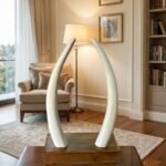 Handcrafted Aana Kombu Decor – Twin Tusk Sculpture with Teak Base