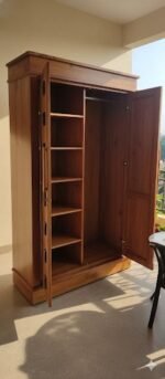 Handcrafted Solid Wood Almirah with Geometric Lattice & Integrated Mirror - Image 4