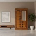 Handcrafted Solid Wood Almirah with Geometric Lattice & Integrated Mirror - Image 2