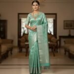 Seafoam Green & Silver Banarasi Brocade Silk Saree