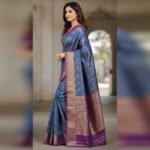 Royal Blue Kanjivaram Silk Saree with Antique Gold Zari & Floral Brocade - Image 2