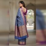 Royal Blue Kanjivaram Silk Saree with Antique Gold Zari & Floral Brocade - Image 3