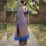 Royal Blue Banarasi Silk Saree with Copper Zari Weave - Image 3
