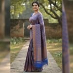 Royal Blue Banarasi Silk Saree with Copper Zari Weave - Image 2