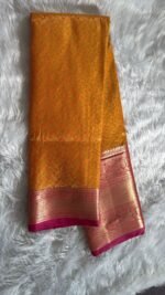 Exquisite Mango Yellow & Fuchsia Pink Kanchipuram Silk Saree with Traditional Zari Border - Image 5