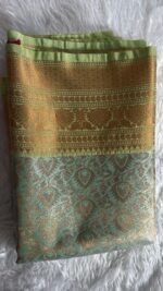 Royal Seafoam & Antique Gold Kanchipuram Silk Saree - Image 4