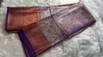 Exquisite Lavender-Grey Kanchipuram Silk Saree with Antique Gold Zari & Purple Border - Image 4