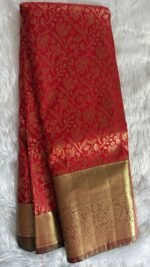 Regal Crimson Banarasi Silk Saree with Contrast Bottle Green Border - Image 4
