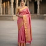 Pink Banarasi Silk Saree with Gold Zari Border