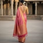 Pink Banarasi Silk Saree with Gold Zari Border - Image 3