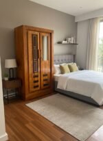 Handcrafted Solid Wood Almirah with Geometric Lattice & Integrated Mirror