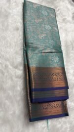Elegant Seafoam Green & Royal Blue Banarasi Silk Saree with Antique Gold Zari - Image 5