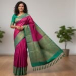 Elegant Magenta Silk Saree with Seafoam Green Zari Border and Geometric Self-Weave
