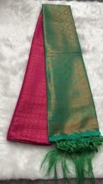 Elegant Magenta Silk Saree with Seafoam Green Zari Border and Geometric Self-Weave - Image 5