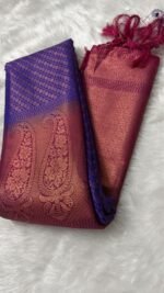Royal Orchid Purple Kanjivaram Silk Saree with Rose Gold Zari - Image 5