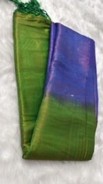 Royal Blue & Emerald Green Silk Saree with Gold Zari Butta - Image 5