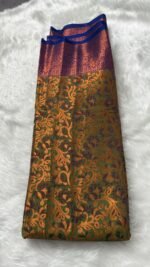 Vintage Elegance Mustard & Royal Blue Banarasi Silk Saree - Image 5
