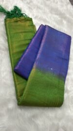 Royal Blue & Emerald Green Silk Saree with Gold Zari Butta - Image 4
