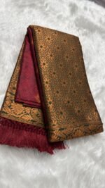 Royal Olive & Antique Gold Banarasi Silk Saree with Zari Brocade - Image 4