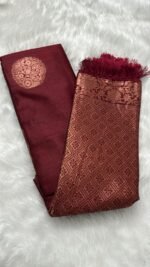 Regal Maroon Silk Saree with Traditional Golden Zari Borders - Image 4