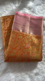 Sunset Gold & Rose Pink Handloom Banarasi Silk Saree - Image 4