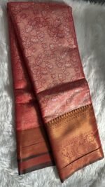 Timeless Elegance – Rosewood Pink Banarasi Silk Saree with Antique Zari Border - Image 5