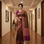 Regal Midnight Mocha & Plum Brocade Silk Saree