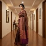 Regal Midnight Mocha & Plum Brocade Silk Saree - Image 2