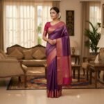 Royal Orchid Purple Kanjivaram Silk Saree with Rose Gold Zari