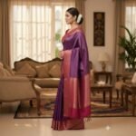 Royal Orchid Purple Kanjivaram Silk Saree with Rose Gold Zari - Image 2