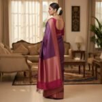 Royal Orchid Purple Kanjivaram Silk Saree with Rose Gold Zari - Image 3
