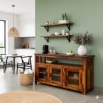 Artisan Solid Wood Sideboard with Glass-Front Cabinets & Open Media Shelf - Image 2