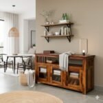 Artisan Solid Wood Sideboard with Glass-Front Cabinets & Open Media Shelf - Image 3