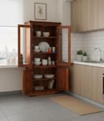 Premium Handcrafted Teak Wood Kitchen Crockery Unit - Dual-Tone Finish with Woven Texture Design - Image 2