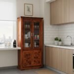 Premium Handcrafted Teak Wood Kitchen Crockery Unit - Dual-Tone Finish with Woven Texture Design