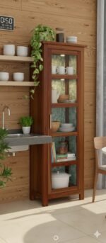 Handcrafted Teak  Wood Single-Door Crockery Cabinet – Honey Finish - Image 2