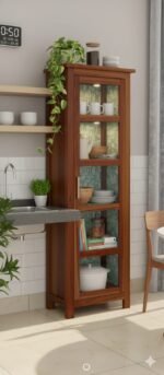 Handcrafted Teak  Wood Single-Door Crockery Cabinet – Honey Finish