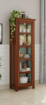Handcrafted Teak  Wood Single-Door Crockery Cabinet – Honey Finish - Image 4