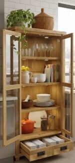 Teak Solid Wood Crockery Almira – Modern Farmhouse Style - Image 3