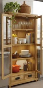 Teak Solid Wood Crockery Almira – Modern Farmhouse Style - Image 2