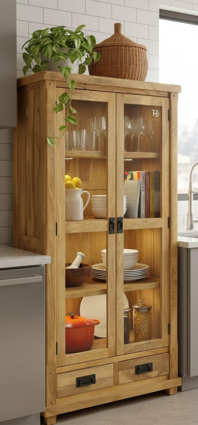 IMG-20260208-WA0024 Teak Solid Wood Crockery Almira – Modern Farmhouse Style - Image 1