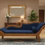 Royal Hand-Carved Teak Wood Chaise Lounge in Navy Blue