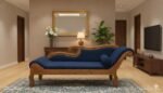 Royal Hand-Carved Teak Wood Chaise Lounge in Navy Blue