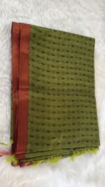 Elegant Olive Green & Burnt Orange Handloom Saree - Image 4