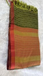 Elegant Olive Green & Burnt Orange Handloom Saree - Image 5