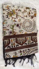 Vintage Kalamkari-Inspired Cotton Silk Saree with Contrast Pallu - Image 5